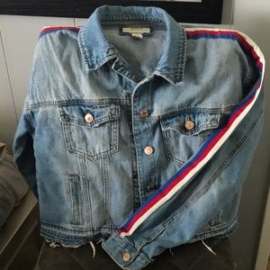 Denim/Jean Jacket with red, white and blue stripes